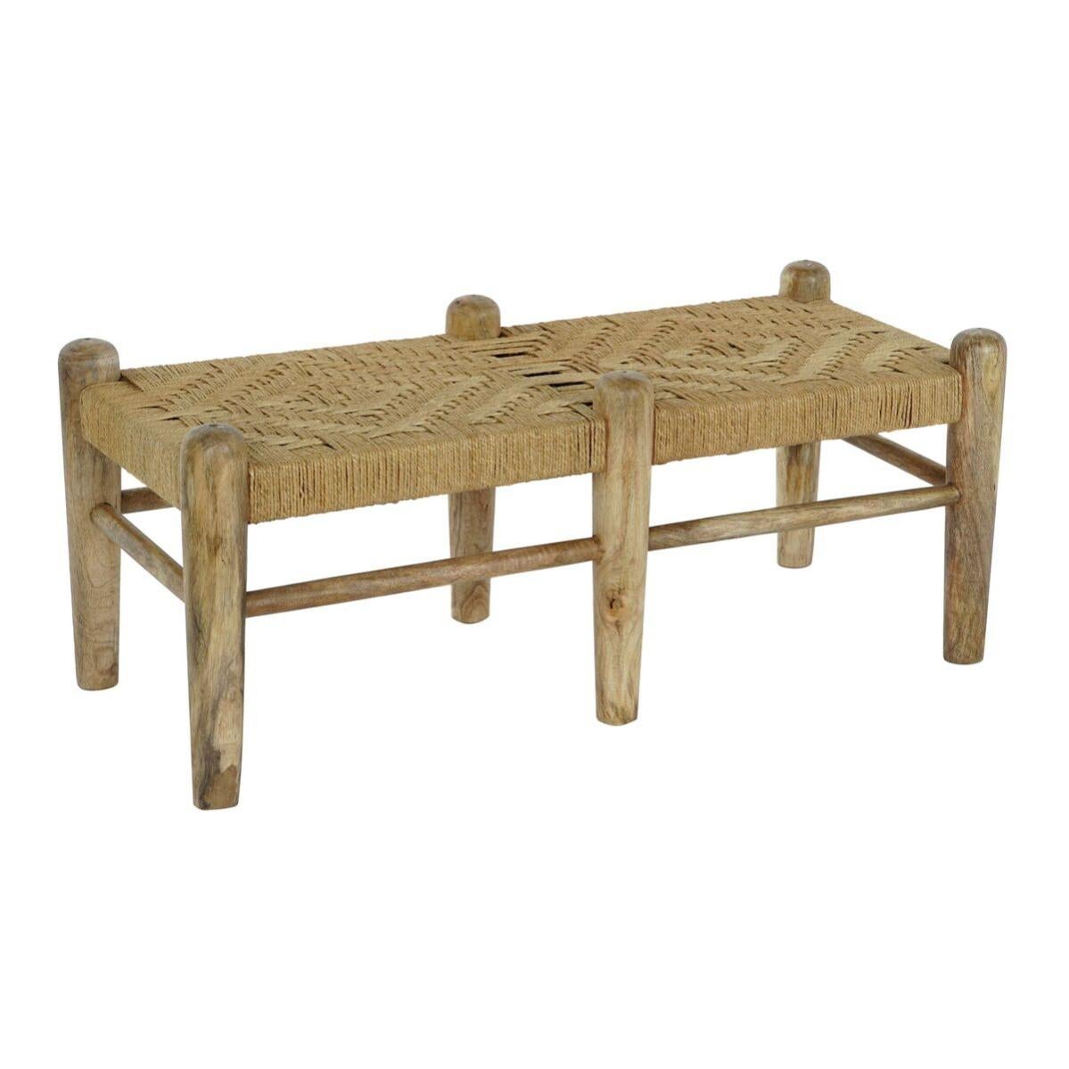 Panca Moderna Legno E Rattan - Seduta Intrecciata, Struttura Massello, Per Ingresso O Camera, 138 Cm, Colore Ciliegio