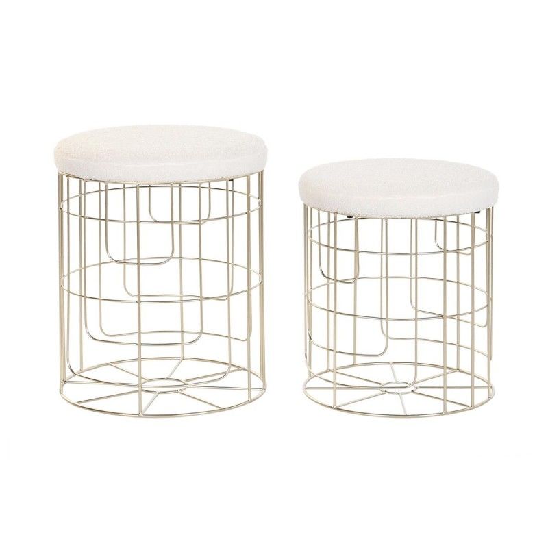Reposapiés dkd home decor beige dorado metal poliéster blanco moderno (38 x 38 x 44 cm) (35 x 35 x 40 cm)