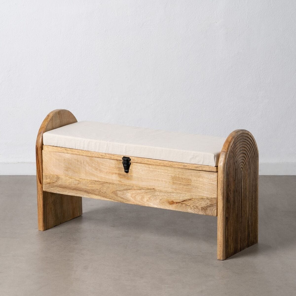 Banc coffre de rangement en bois style campagne avec siège en tissu