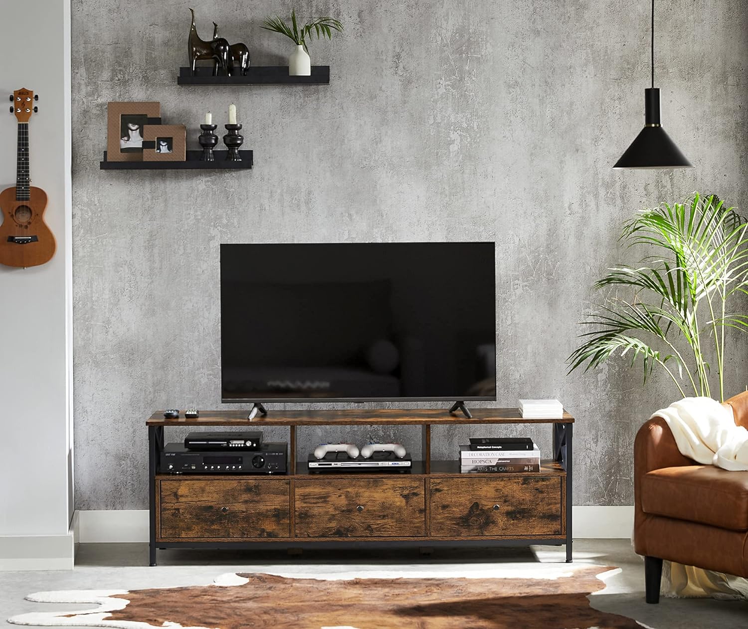 VASAGLE Meuble TV, meuble bas pour TV jusqu'à 65 pouces, meuble TV avec 3  tiroirs