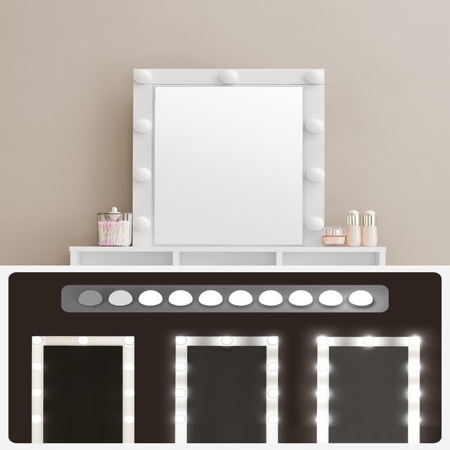 Coiffeuse, Miroir LED, 2 Tiroirs Et 3 Compartiments, Style Moderne, 80 x 40  x 145 cm, Noir