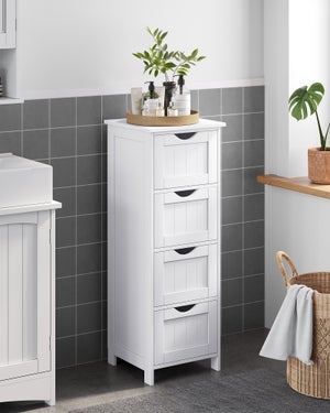 Meuble colonne pour salle de bain meuble de rangement à porte avec 3  étagères 96 cm panneau de particules blanc 03_00058