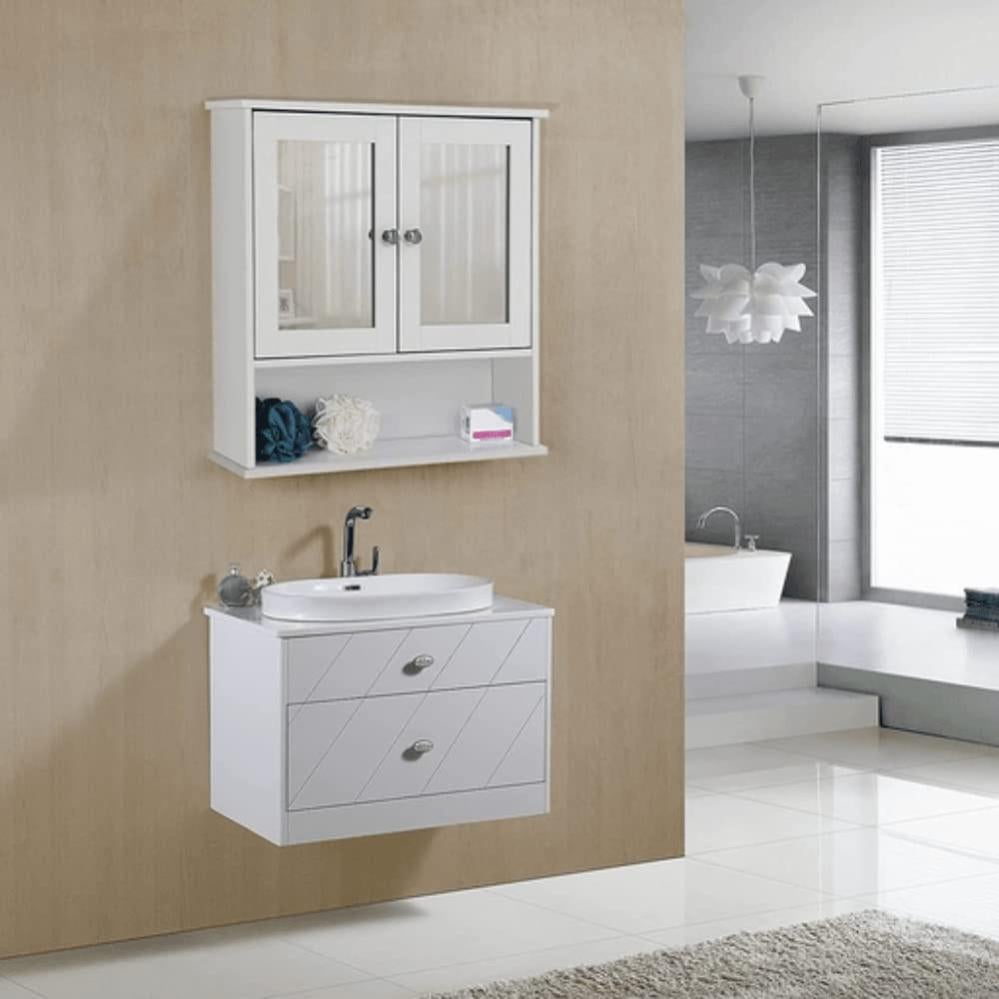 Armoire Murale Salle De Bain, Avec 2 Portes Et Miroirs, 56 x 13 x 58 cm