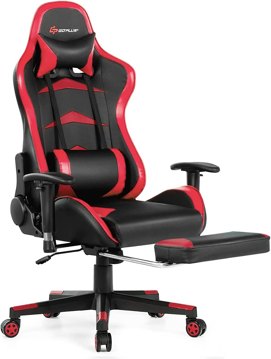 Chaise Gaming Ergonomique, Repose-Pieds Rétractable, Réglables en Hauteur  et Dossier Charge 150kg