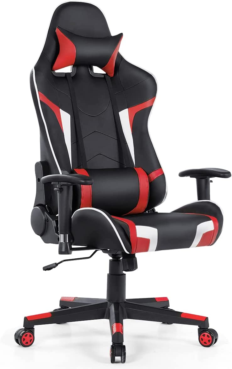 Chaise Gaming Ergonomique, Réglables en Hauteur et Dossier, Accoudoirs Rotatifs, Charge 150kg