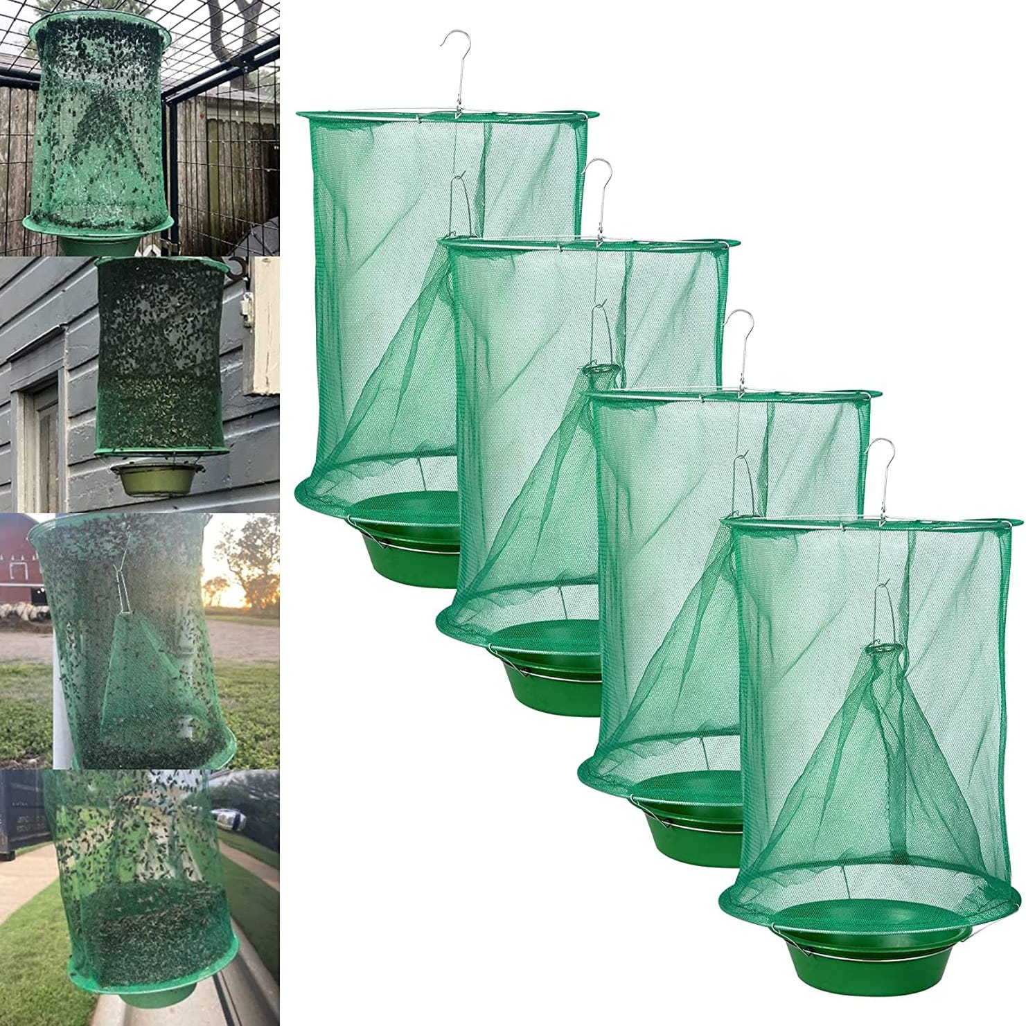 4 paquets de pièges à mouches pour l'extérieur, cage à mouches  réutilisable, répulsif à mouches pour l'extérieur et l'intérieur，vert