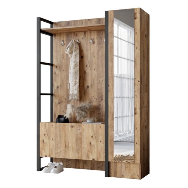 Appendiabiti Da Parete Gold Vintage Industriale – Struttura In Ferro E Legno Con 3 Ripiani, Capacità 50kg, Per Soggiorno, Ingresso, Corridoio E Camera Da Letto, 55x15x200 Cm