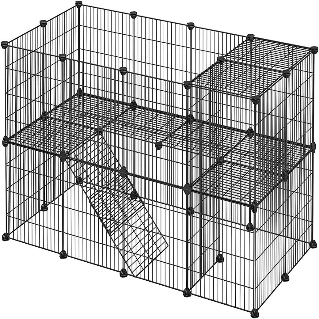 SONGMICS Enclos modulable pour Petits Animaux, Cage intérieur, Maillet en  Caoutchouc Offert, 143 x 73 x 46 cm (L x l x H), Noir LPI01H