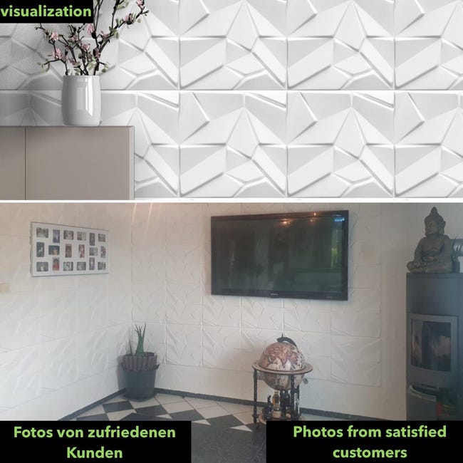 Panneaux muraux 3D en PVC - Revêtement mural blanc avec effet 3D - Effet  pierre (pack économique HD100 50 x 50 cm) - Décoration murale 3D effet  pierre