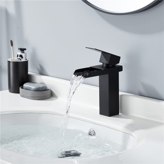 Robinet de salle de bain cascade moderne et élégant en laiton noir