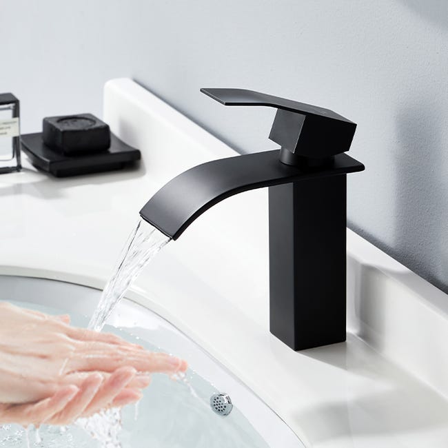 Robinet de salle de bain Eau froide seulement noir mat Robinet de lavabo de  salle de bain style moderne acier inoxydable froid W