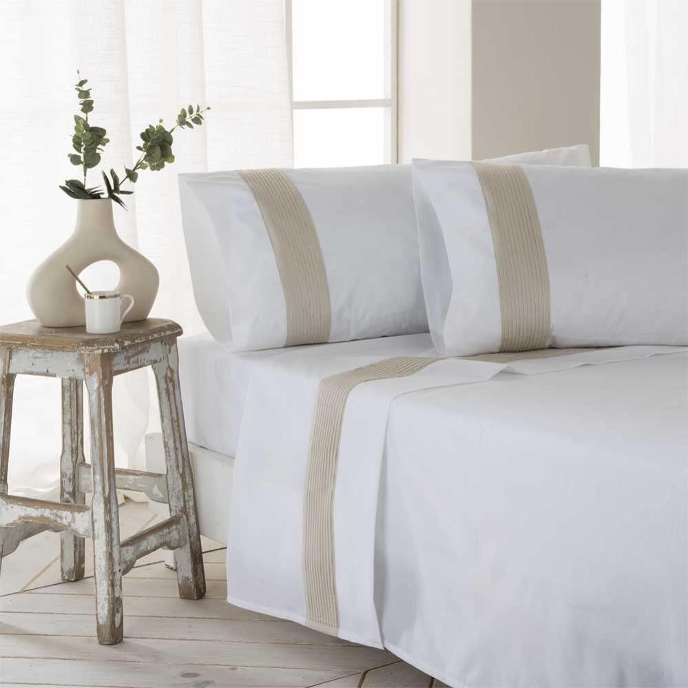 Cotton artean - juego de sabanas gorbea beige percal algodón blanco 280x260 cama de 200