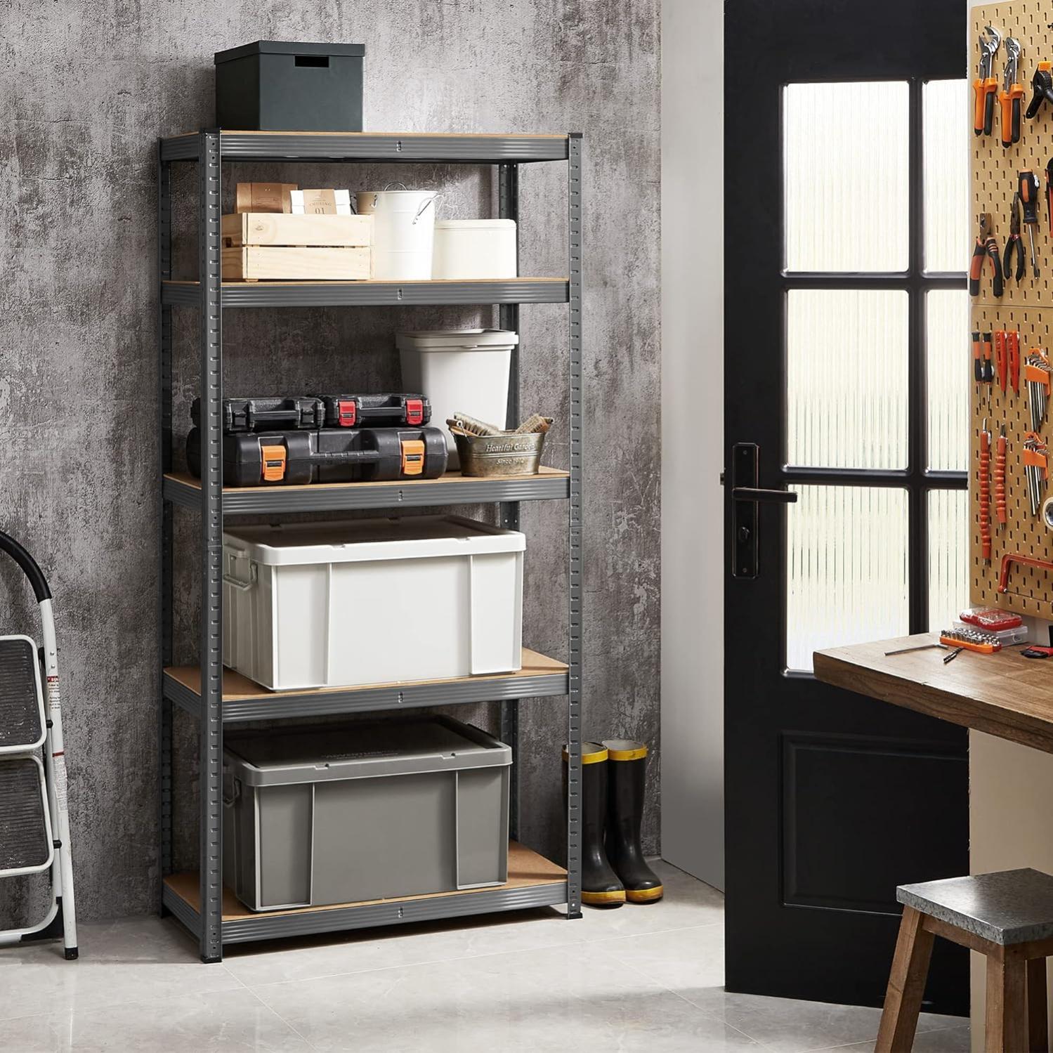 Brigros - Metal Shelving Set 150 x 75 x 30 cm, Total Load 875 kg, 5 MDF Brigros - Metal Shelving Set 150 x 75 x 30 cm, Total Load 875 kg, 5 MDF