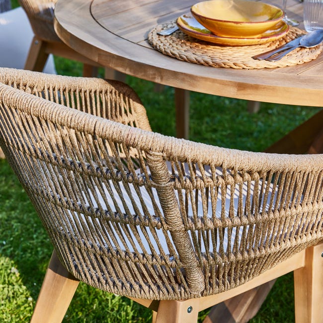 Set da giardino tavolo rotondo 150 e 6 sedie corda beige - Riviera