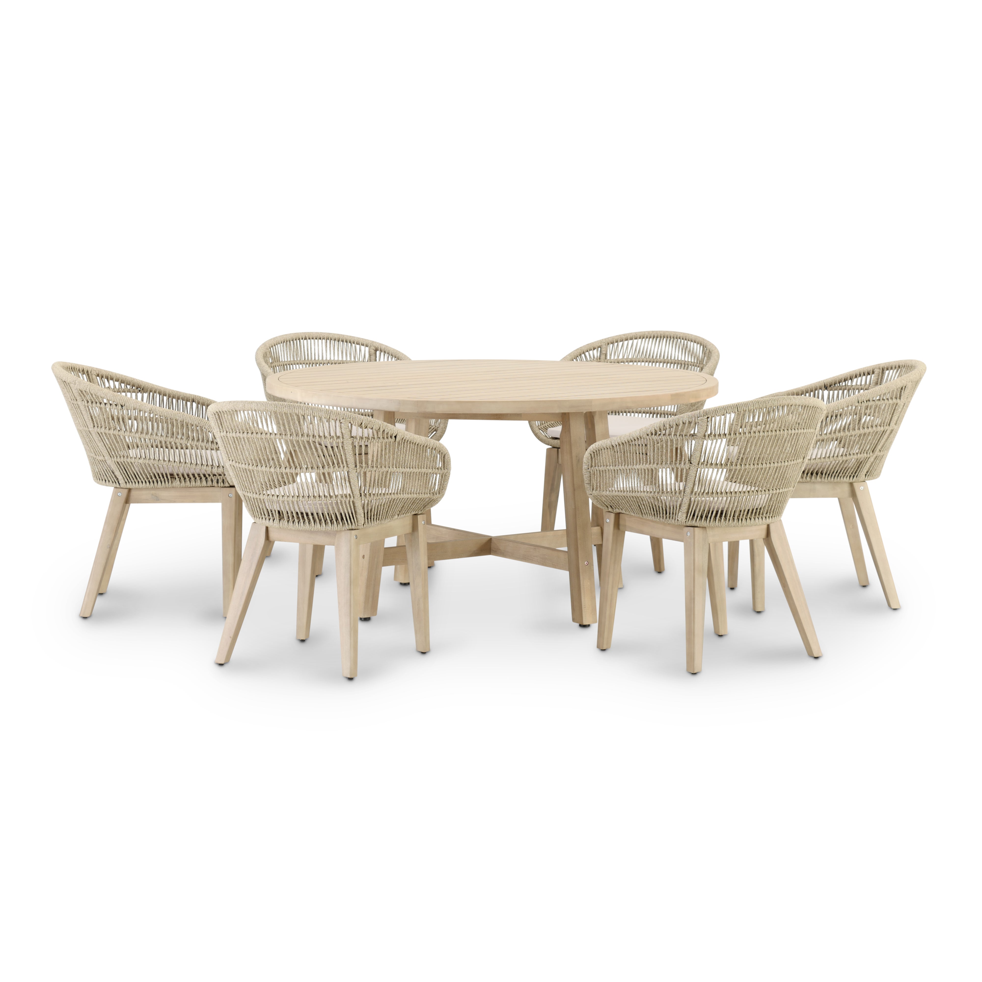 Set da giardino tavolo rotondo 150 e 6 sedie corda beige - Riviera &  Sicilia