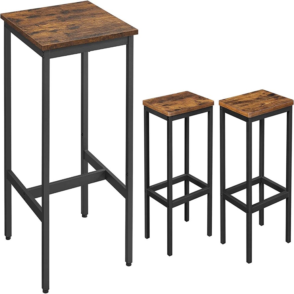 Vasagle ensemble table à manger et bancs, table de 110 x 70 x 75 cm, 2  bancs de 97 x 30 x 50 cm, cadre en acier, pour cuisine, salle à manger