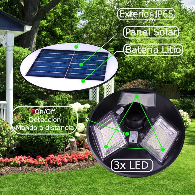 Outsunny Farola Solar con Panel Solar a Cargar Batería Protección al A –  Outlet Jardín