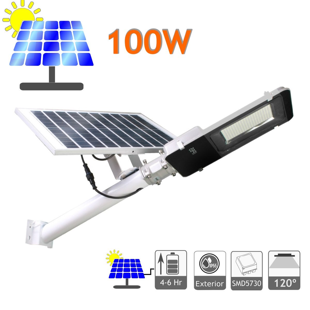 Foco Proyector LED Solar ECO Profesional 100W IP66 con Sensor Crepuscular /  Movimiento con Control Remoto • IluminaShop