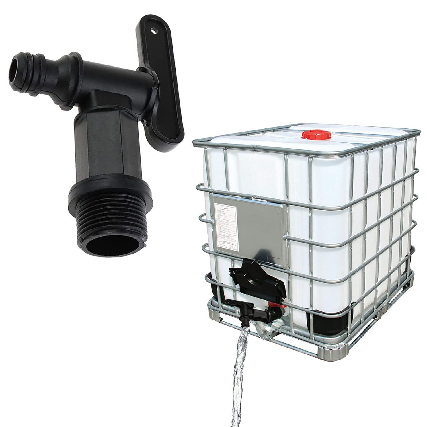 Adaptateur de stockage d'eau et de barils de pluie IBC 3/4 col de cygne  pour robinet IBC 1,9 cm - Réservoir d'eau de pluie durable pour jardin,  extérieur