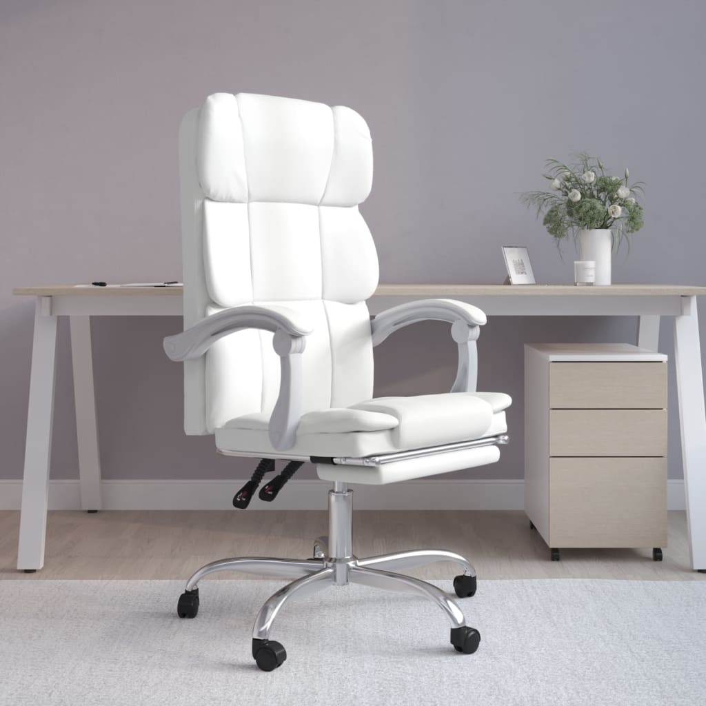 Sedia uffico Poltrona da Ufficio ergonomica con altezzqa regolabile e  poggiapiedi sedie in Similpelle Bianca con Schienale Reclinabile