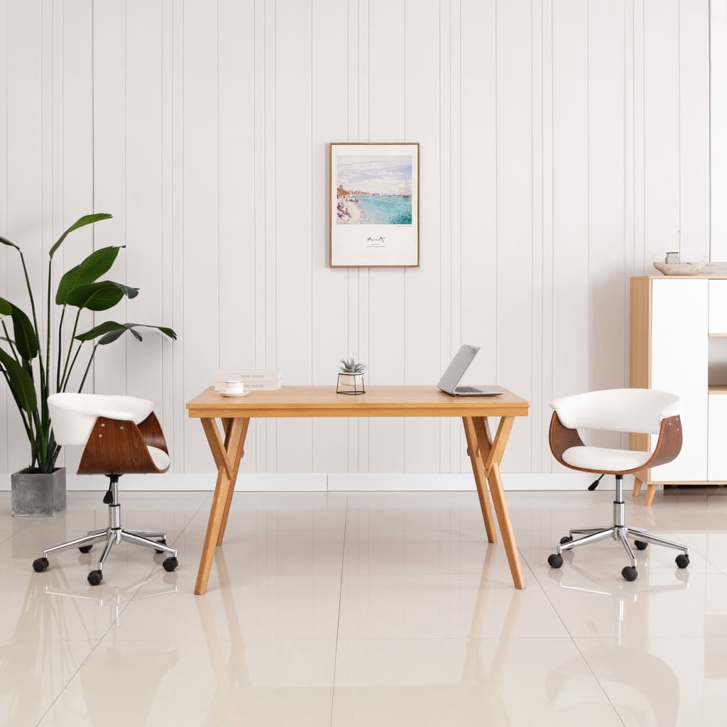 Maison Exclusive Silla oficina con reposacabezas cuero sintético madera  crema
