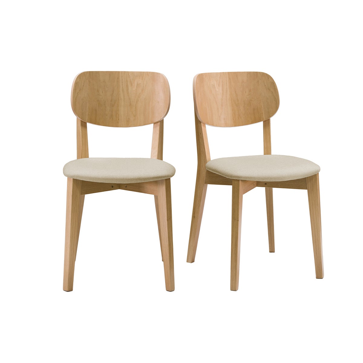 2 Chaises vintage chêne assise rembourré beige - Kayu Meuble
