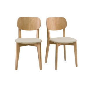 Lot de 2 chaises en bois clair et tissu beige clair LYNN 