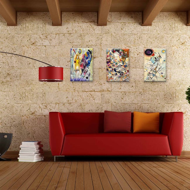 Set 3 Quadri moderni MONDIE' poster su legno con lamina argento cm 31x46  KANDINSKY soggiorno, camera da letto