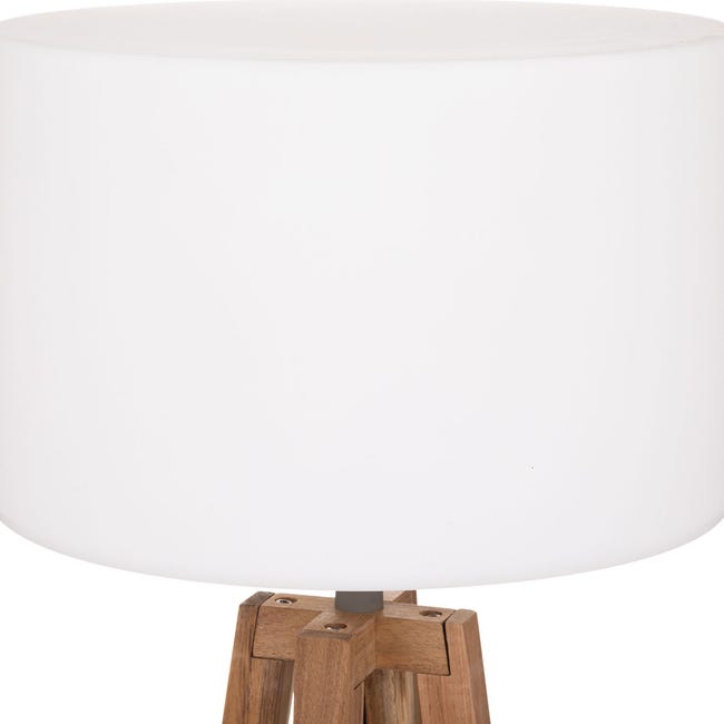 Lampadaire, lampe à pied LED en bois d'acacia naturel et abat-jour blanc -  Longueur 44 x Profondeur 44 x Hauteur 148 cm