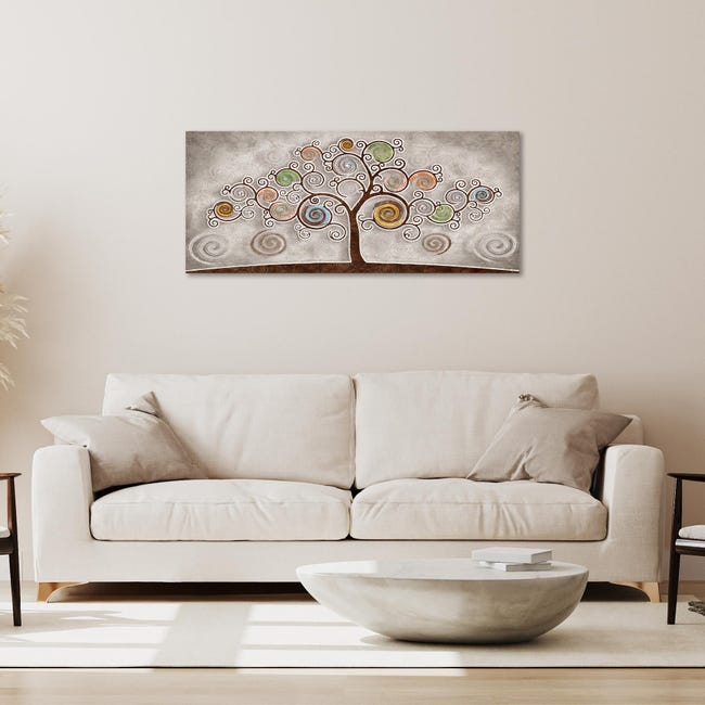 Quadro Moderno con stampa su tela materica a rilievo Albero della vita  PICTURES TREE BROWN 65x143 cm