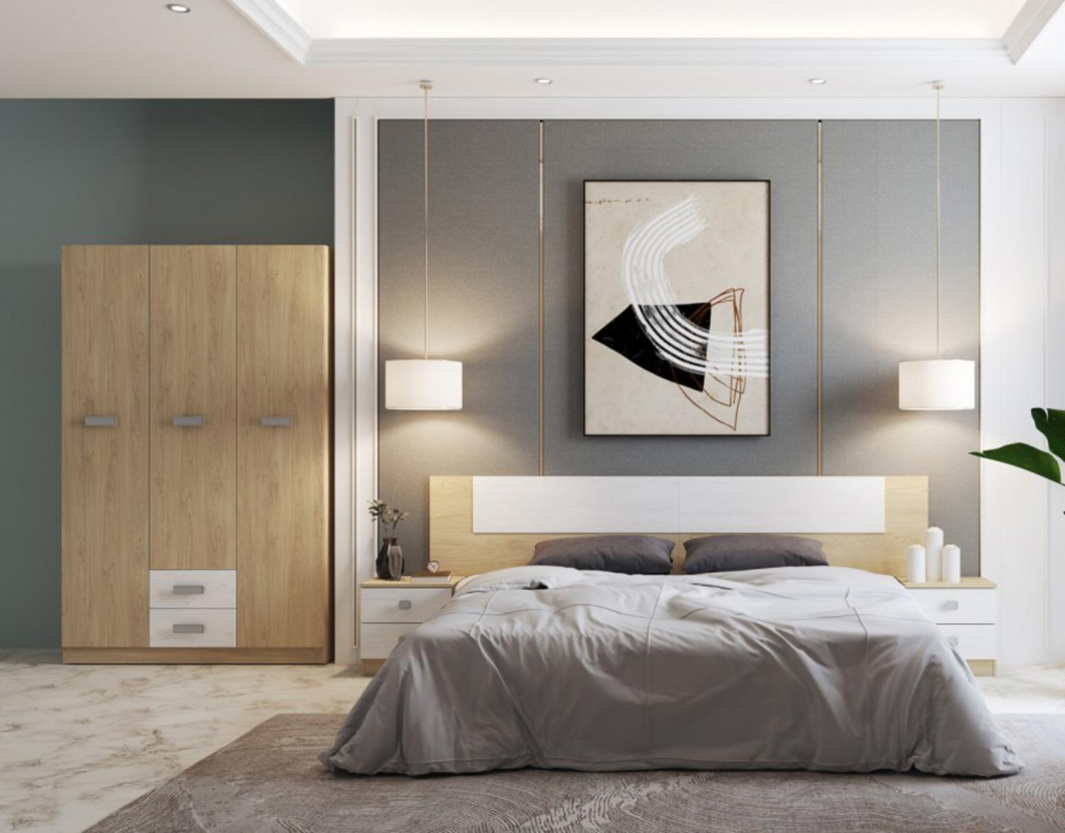 Ensemble chambre à coucher, tête de lit + table de chevet + armoire