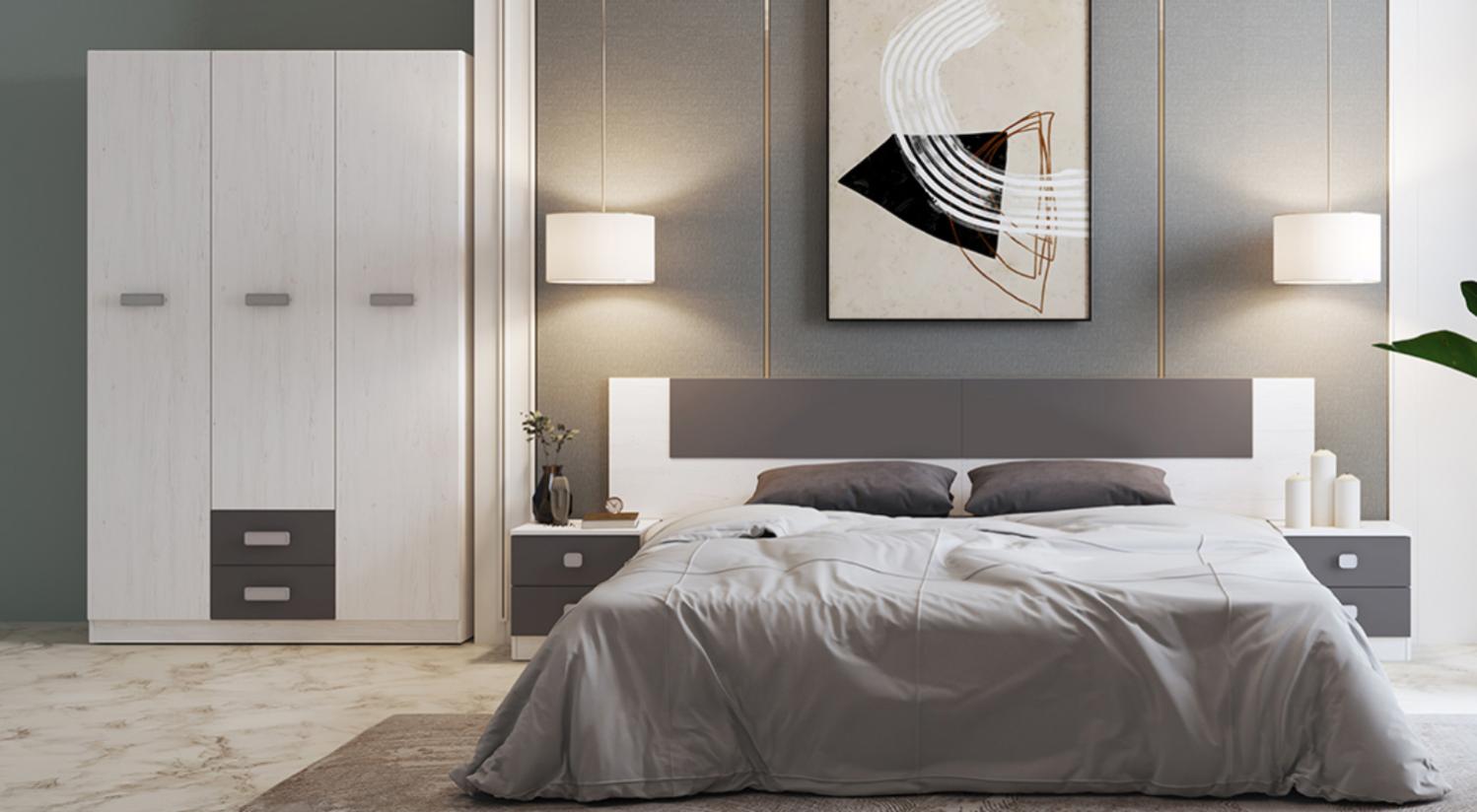 Ensemble chambre à coucher, tête de lit + table de chevet + armoire