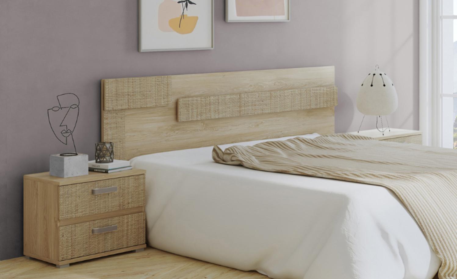 Ensemble de tête de lit avec LED + 2 tables de chevet coloris chêne