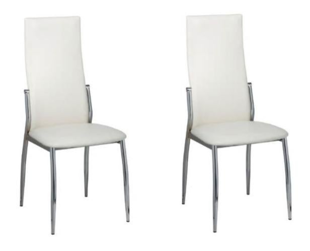 Chaise de salle à manger simili cuir blanc et pieds métal chromé