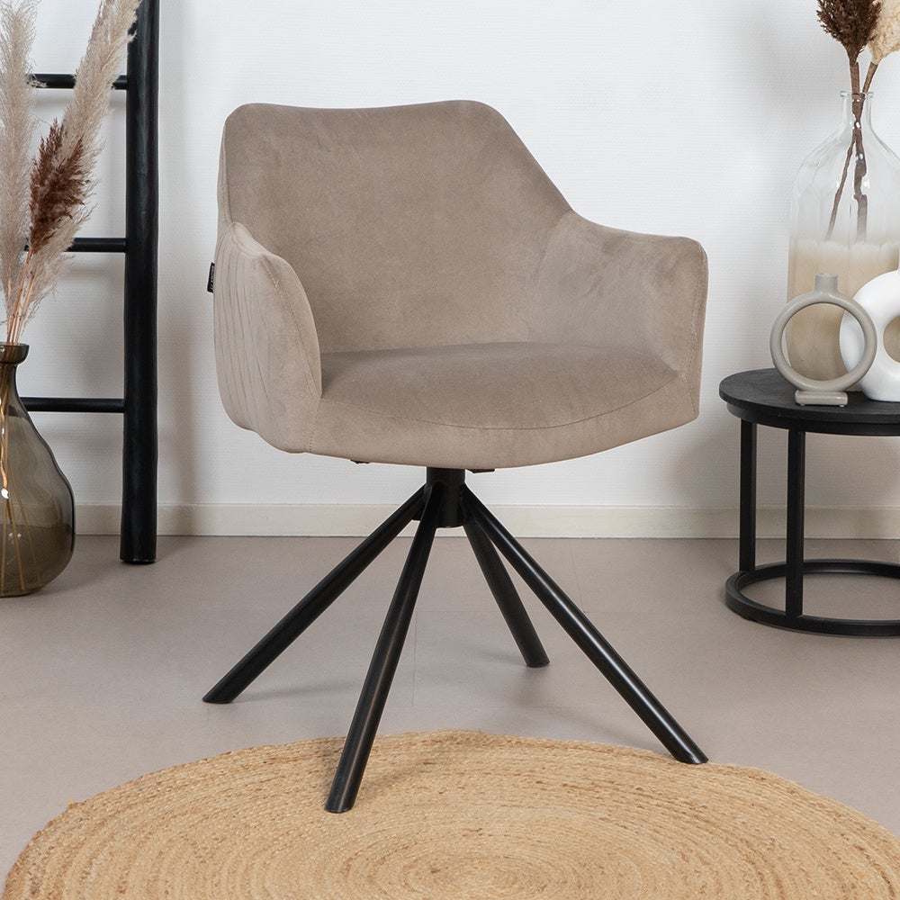 Furtado Chaise Salle A Manger Industrielle Taupe Velours | Leroy Merlin