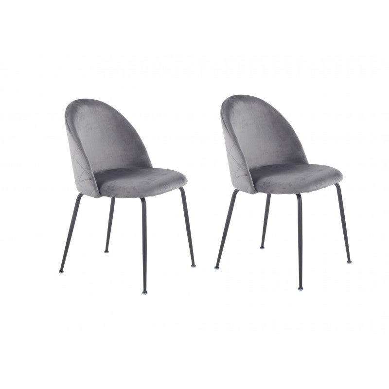 Lot 4 chaises gris en velours et pieds métal noir - FARA