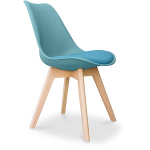 Chaise scandinave en bois clair d'érable avec coussin en similicuir -  Burrow S