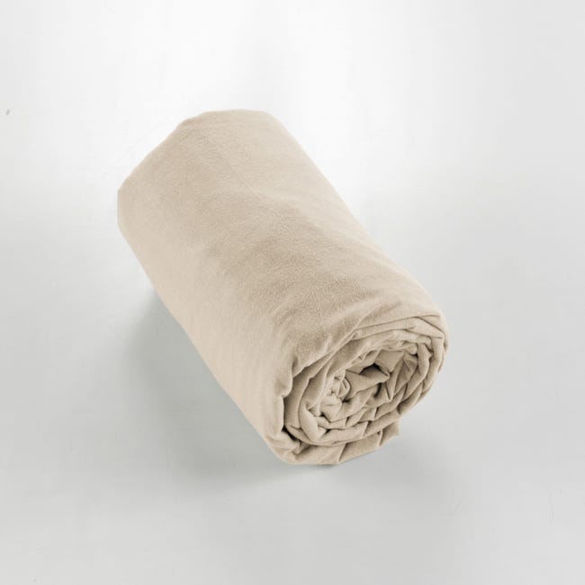 Drap housse imprimé 140x190 cm satin de coton WESLEY beige sisal