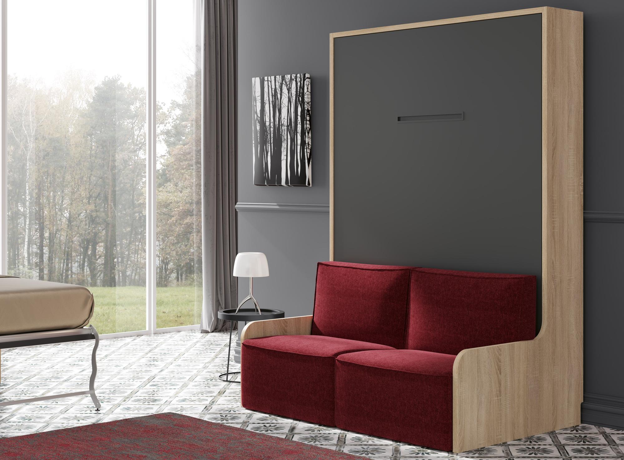 Lit escamotable autoporteur vertical 140x190 cm avec banquette en tissu