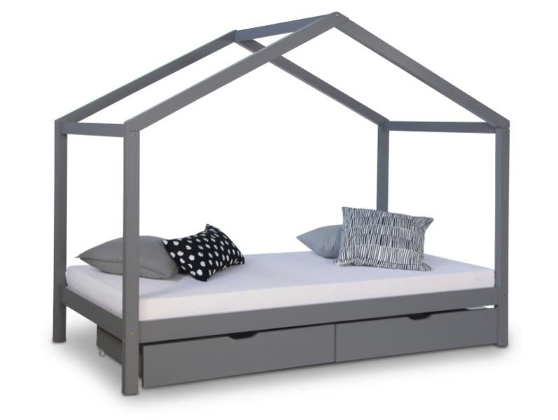 Lit cabane enfant 90x200 avec tiroirs bois Gris | Leroy Merlin