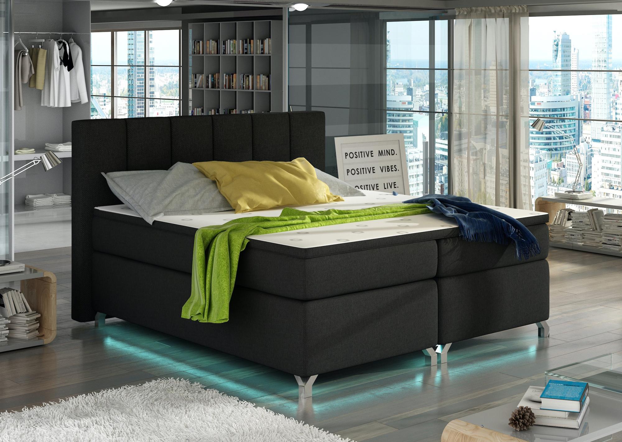 Lit boxspring 160x200 tissu noir Balfor Leroy Merlin