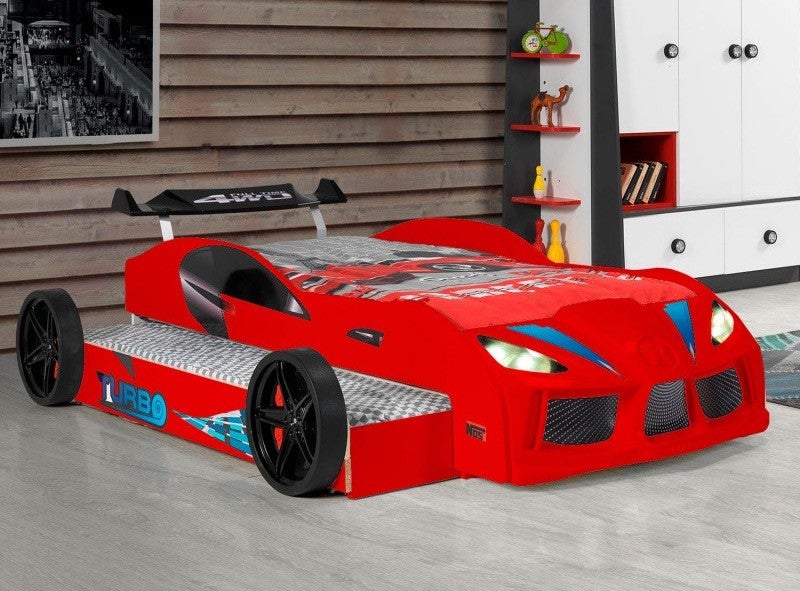 Lit voiture de course double couchage 90x190 cm Racing rouge