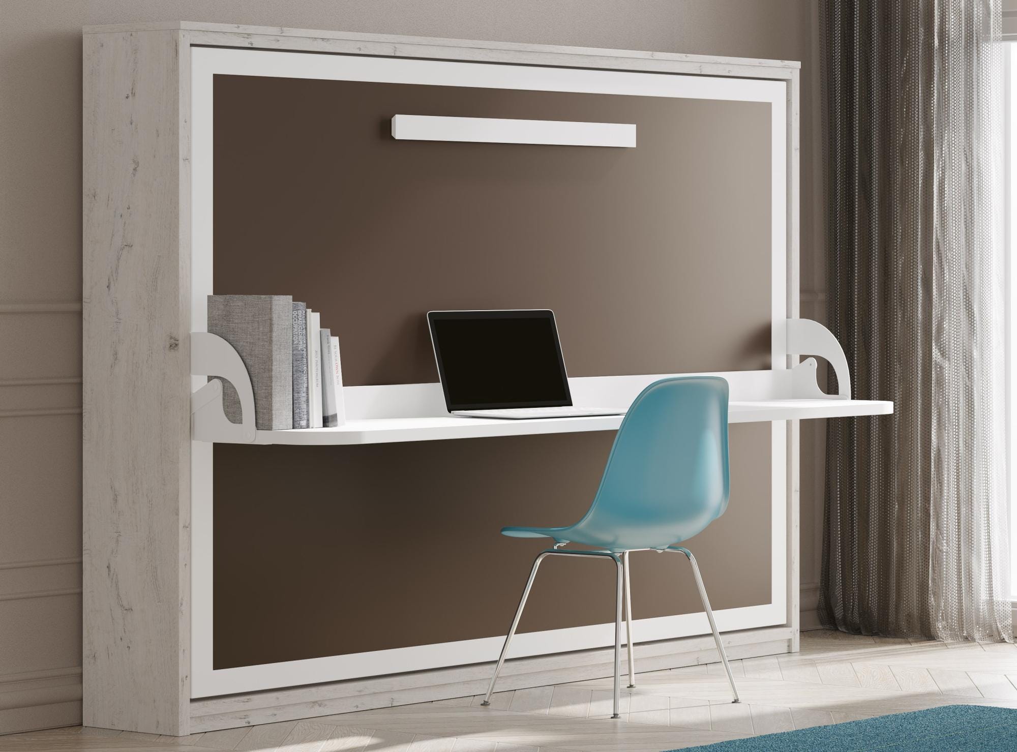 Lit Escamotable Horizontal 140x190 Cm Avec Bureau Bona Haut De Gamme Lit escamotable horizontal 140x190 cm avec bureau bona haut de gamme