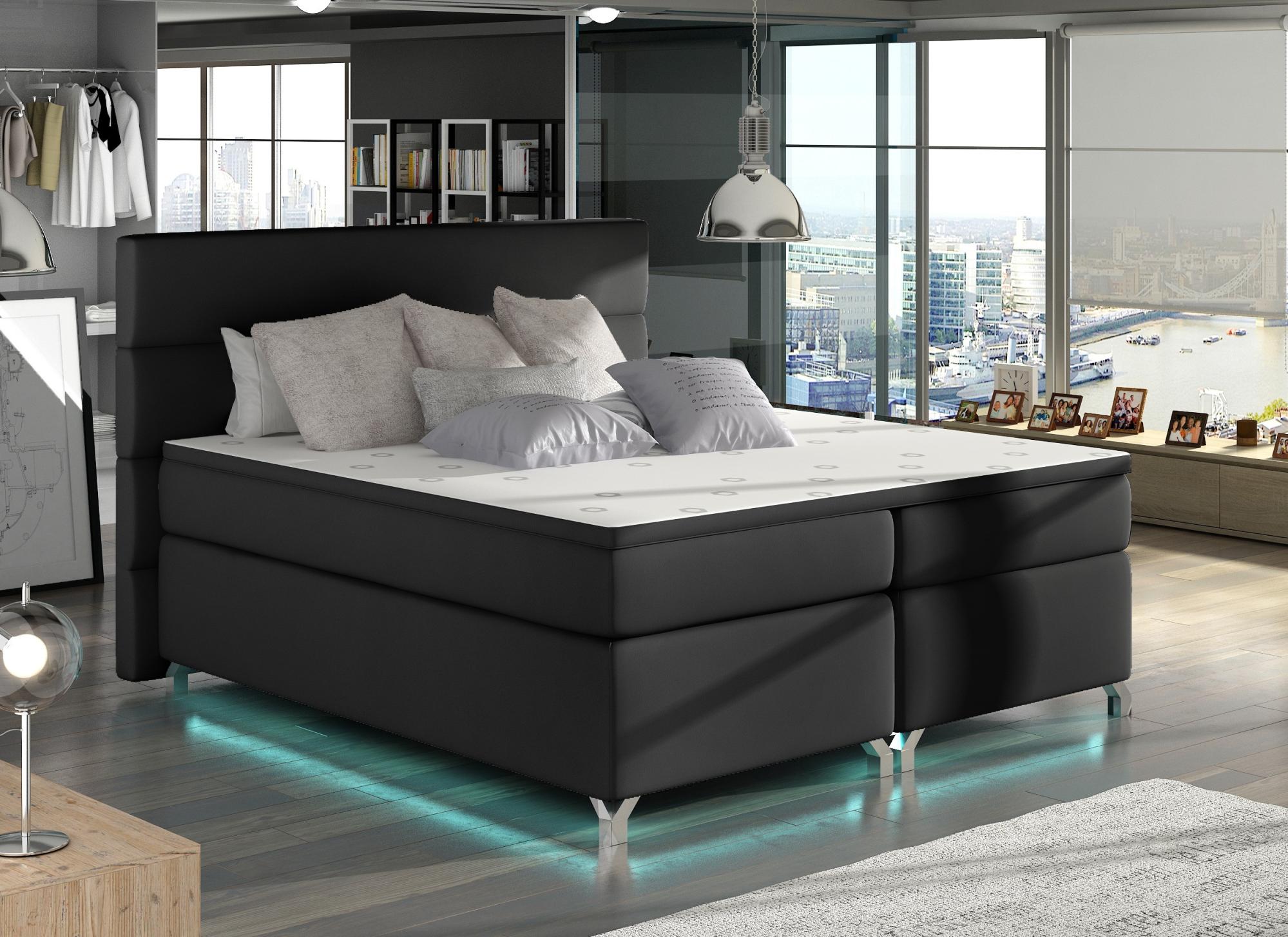 Lit boxspring 180x200 simili cuir noir Mador Leroy Merlin