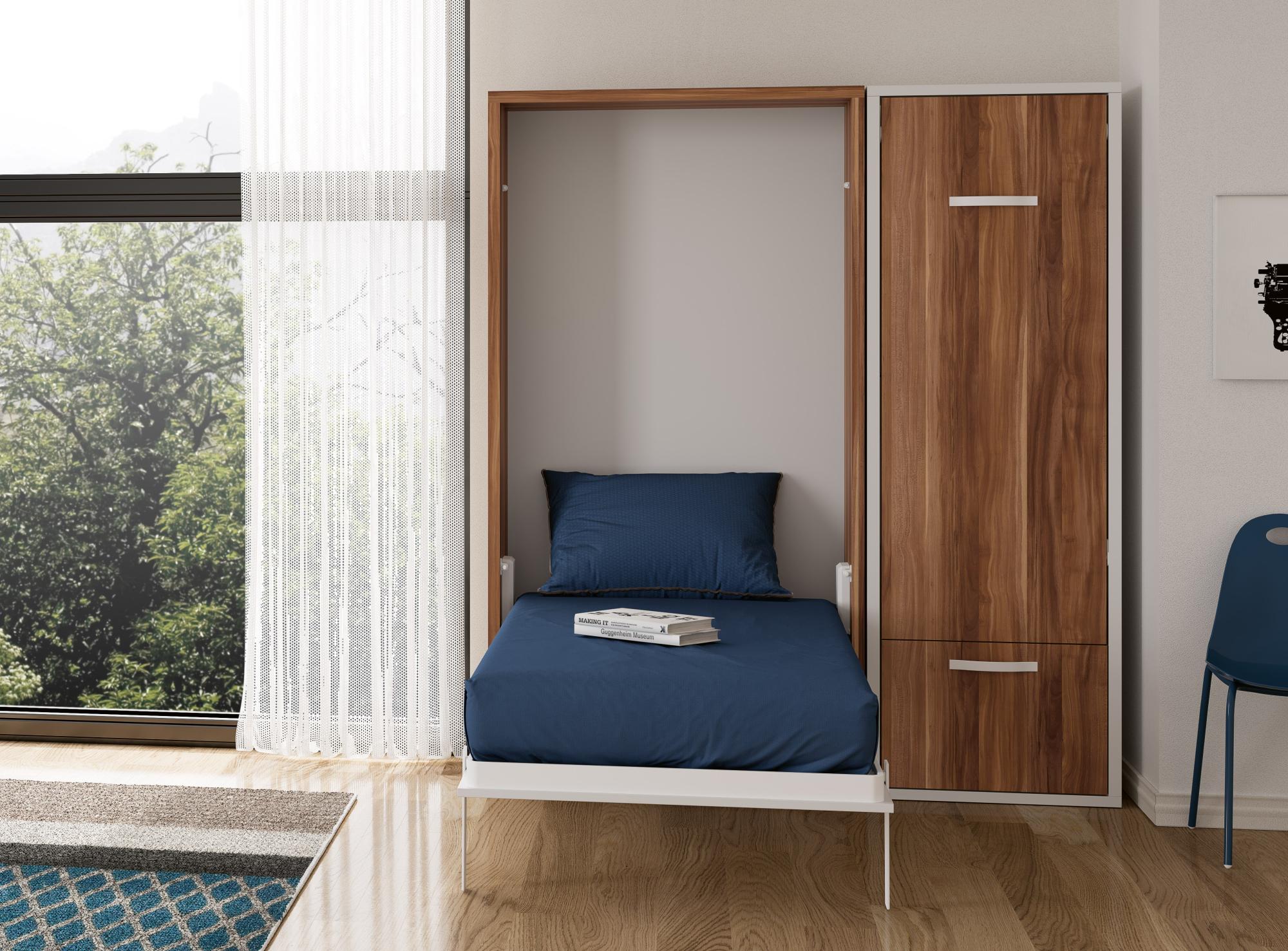 Lit escamotable vertical 140x190 avec armoire et bureau Kampo-Coffrage
