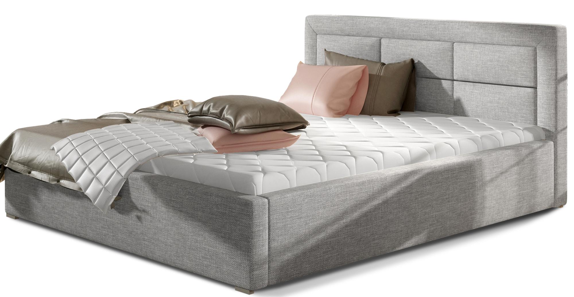Lit avec coffre et tête de lit capitonnée tissu gris clair Rizaro - 4