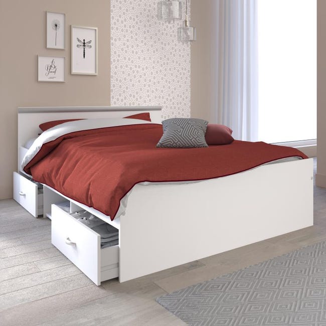 NITCA Cadre de lit avec tiroirs lit 140x190 avec Rangement lit