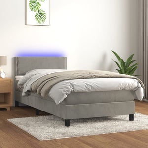 Letto a Molle con Materasso e LED，Letti per adulti，Letto singolo Grigio  Scuro 100x200 cm