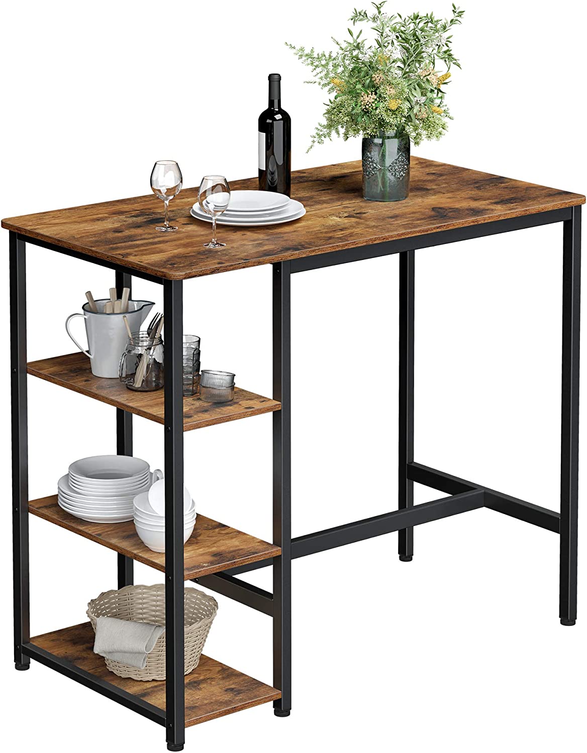 Table bar / Mange debout rectangle extensible hévéa recyclé naturel et  métal noirci 90/180X80X105cm DOCKER