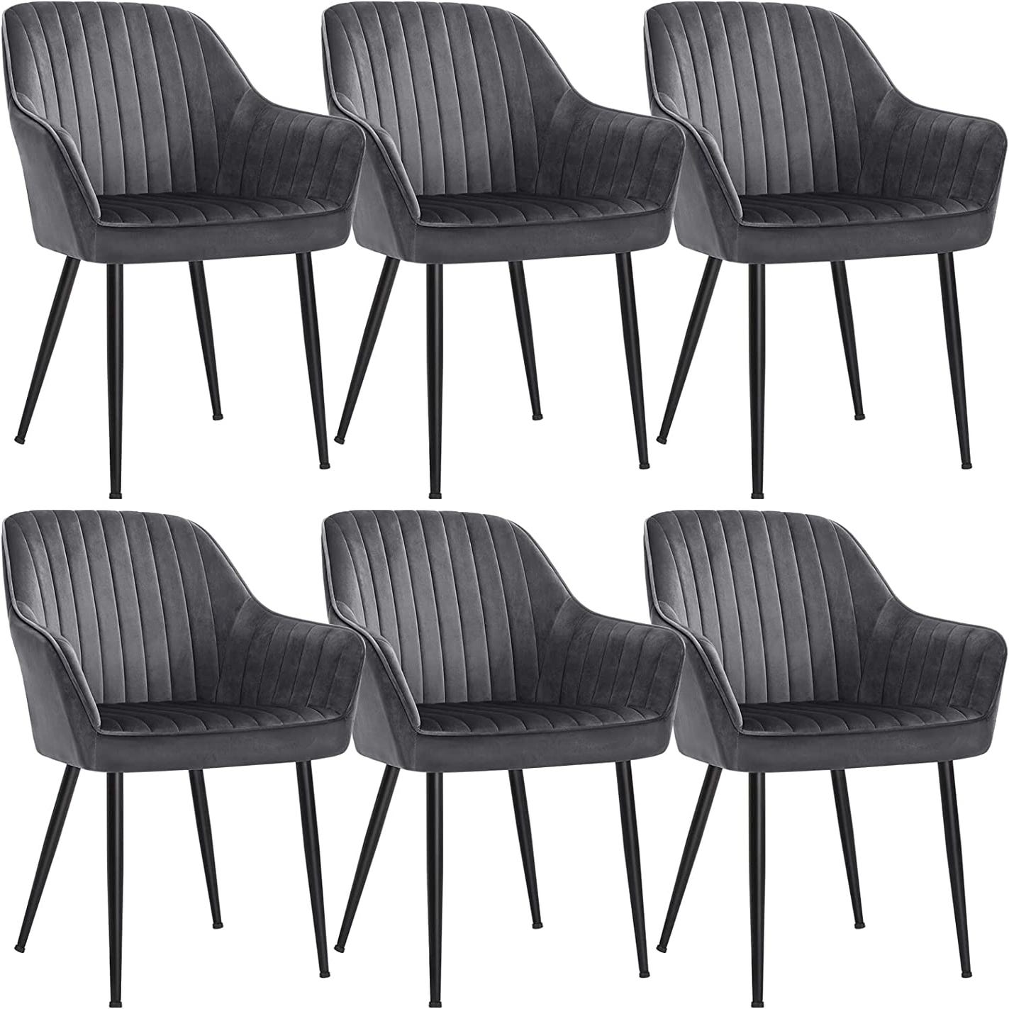 Chaise de salle à manger, lot de 2, Fauteuil, Siège rembourrée, avec  accoudoirs, largeur d'assise 49 cm, pieds en métal, revêtement en velours,  Vert
